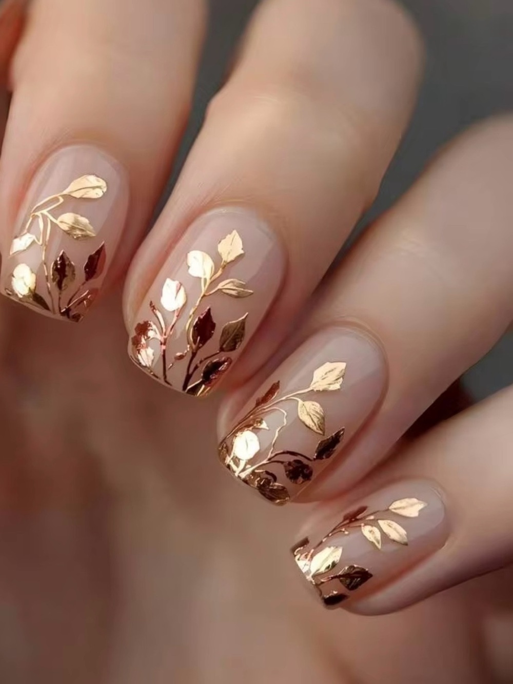 Fall Rose Gold Leaf Sheer Press On Faux Nails NWT